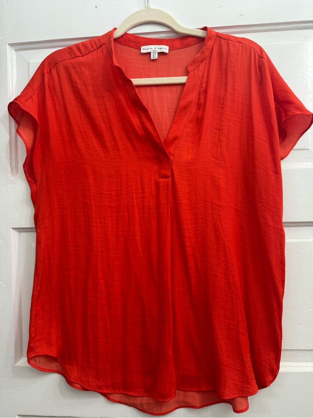 Women’s Bright Red V-Neck Short Sleeve Blouse